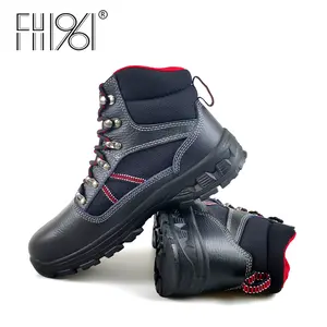 FH1961高品质Oem安全鞋钢趾防刺光滑皮革工作靴黑色建筑制造用