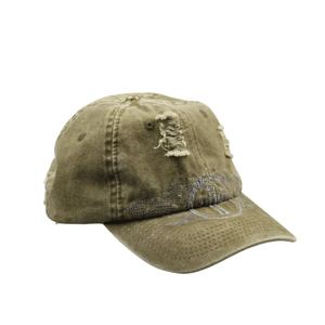 Gorra de Béisbol Vintage Verde Oliva de 6 Paneles con Bordado y Detalles Desgastados, Ajustable para Adultos, Unisex, Uso Casual - Product Image 2