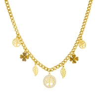 Ensemble de bijoux pendentif arbre de vie et feuille en acier inoxydable plaqué or 18 ct, ensemble de collier et bracelet à chaîne épaisse mate