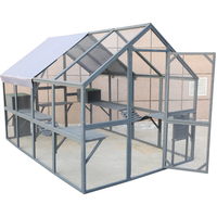 Cat Run Grand Enclos pour chat en bois Catio Outdoor Kitty House avec ponts, promenades, petites maisons, couverture de toit 110 pouces