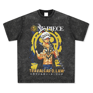 T-shirt Oversize Vintage con Stampa <span class=keywords><strong>Anime</strong></span> Personalizzata in Cotone 100% Effetto Acid Wash per Streetwear - Product Image 1