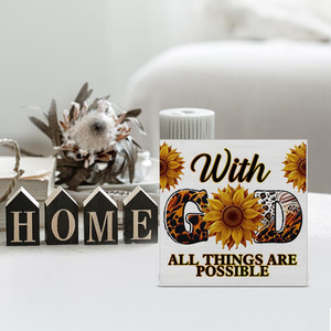 Con Dios, todas las <span class=keywords><strong>cosas</strong></span> son caja <span class=keywords><strong>de</strong></span> madera, letrero, decoración <span class=keywords><strong>de</strong></span> escritorio artística, 5x5 pulgadas, impresión personalizada, girasol, estante <span class=keywords><strong>de</strong></span> mesa <span class=keywords><strong>de</strong></span> madera cristiana - Product Image 4
