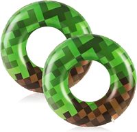 2er-Set Pixel-Party-Pool-Schwimmreifen, 24 Zoll grüne Pixel-Art-Schwimmringe für Kinder von 5-8 Jahren, aufblasbare Pool-Spielzeuge
