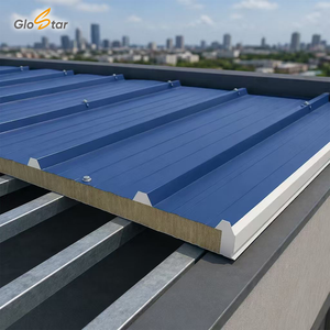 GLOSTAR A1 Toiture isolée thermiquement ignifuge en laine de roche de 100 mm avec panneau sandwich en PU pour bardage de toiture métallique industrielle - Product Image 1