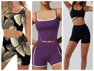 Büyük boy kadın spor Yoga seti 2-piece Sling egzersiz seti toptan kadın Fitness şortu Set - Product Image 3