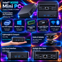 PC Desktop Mini Kompak Intel N3350 CPU, RAM DDR3 6GB, M.2 NGFF SATA, Antarmuka Audio USB Type-C, Mini PC Hitam Pasokan Grosir