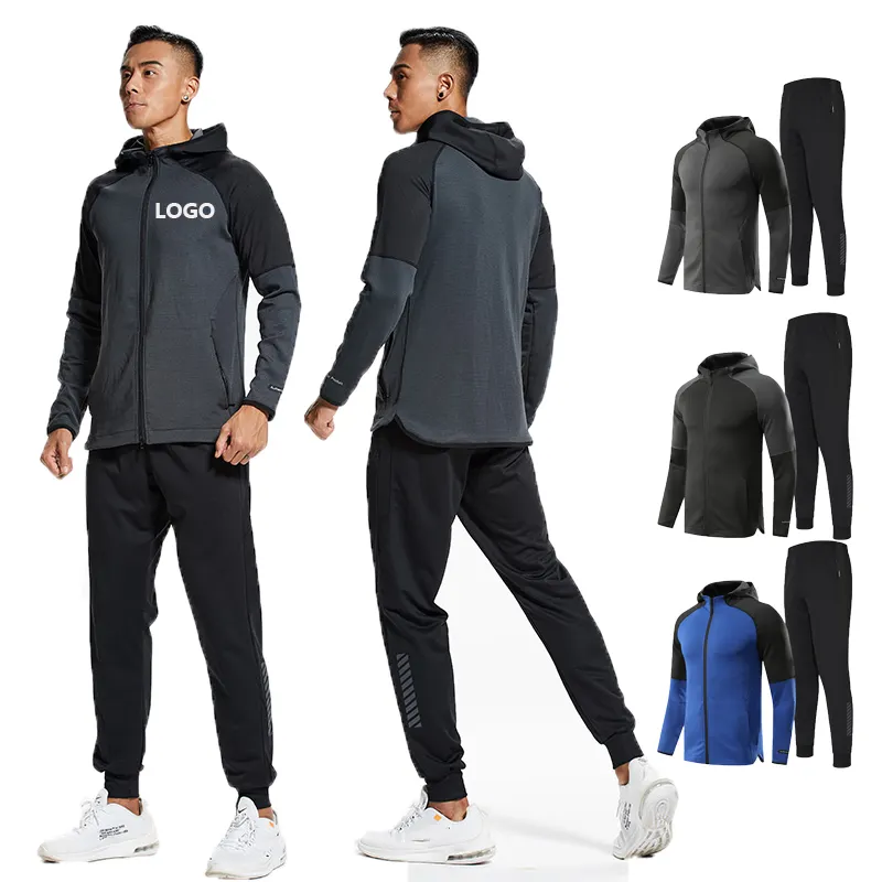 Set jaket lengan panjang pria, setelan celana olahraga lengan panjang, celana olahraga Gym, setelan olahraga tim basket lari