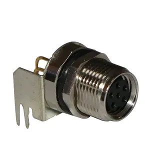 M8 conector de montagem de painel fêmea, conector impermeável fixado dianteiro, conector tipo pcb de 6 pinos