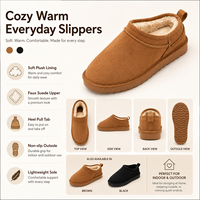 Pantoufles d'hiver confortables pour femmes, sabots en daim doublés de peluche, mules légères à enfiler, chaussures plates décontractées pour l'extérieur