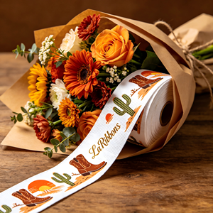 Vintage Wild West Desert Cactus Cowboy Grosgrain <b>Ribbon</b> Retro Brown Decor <b>Ribbon</b> for Western Theme Party Gift Bouquet Craft Bow - Product Image 4