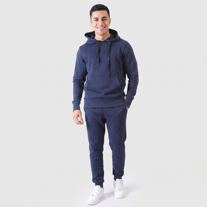 Conjunto Deportivo Unisex de Felpa con Capucha, 100% Algodón, Lavado Ácido, 2 en 1, Pantalones Deportivos, Azul Marino, OEM, ODM, Logotipo Personalizado - Product Image 1