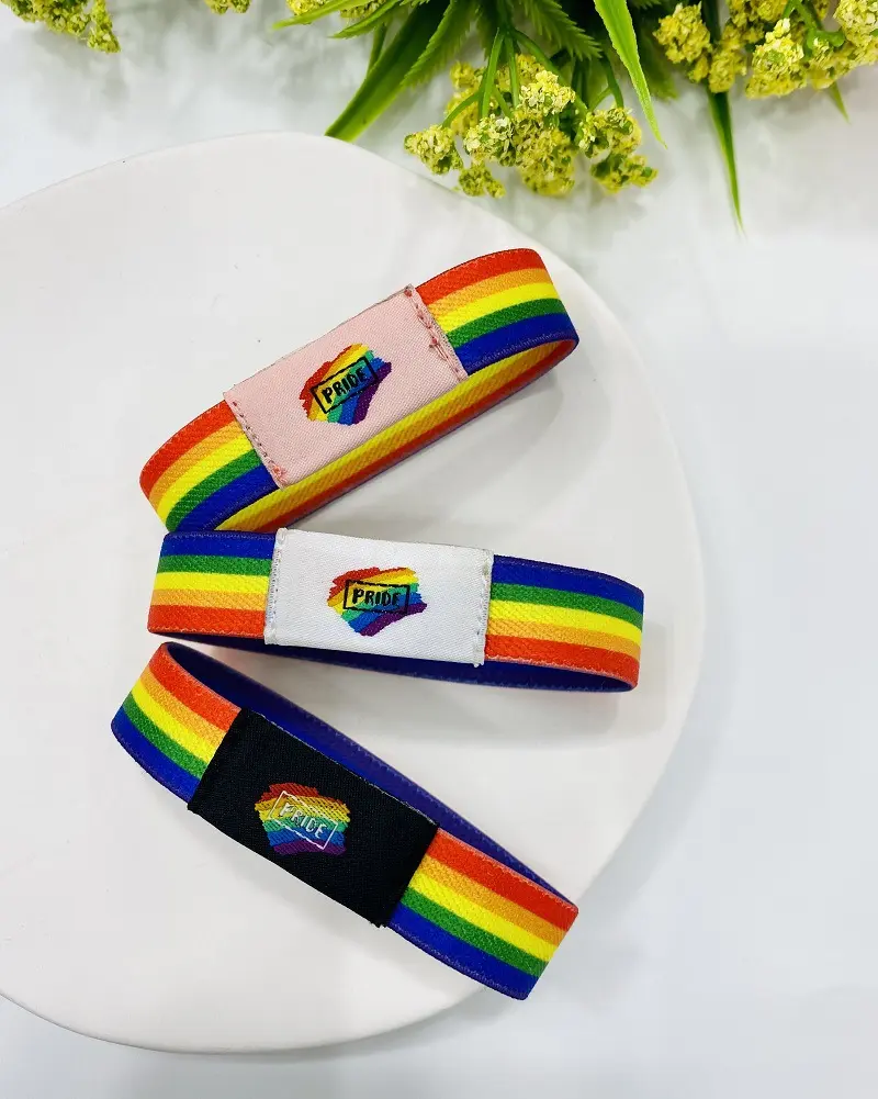 Newest Sublimation Reversible Pattern Rainbow Wrist Band Bracelet Material Polyester Elastic Gay Pride Lgbt Wristband