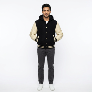 <b>Top</b> Trending <b>High</b> Quality Black Fleece Red <b>Leather</b> Stand Sleeves Varsity Jacket Embroidery Front Customized Low Moq Winter - Product Image 1