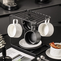 Ensemble de tasses à café en céramique élégantes, blanches et noires, texturées et mates, pour la maison et le bureau, pour macchiato, cappuccino et expresso, avec soucoupe