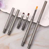 Lot de 6 pinceaux professionnels de luxe à manche métallique, ovales/à pointe fine, pour nail art, peinture acrylique, gel UV, couleurs, stylo de construction et de dessin en nylon