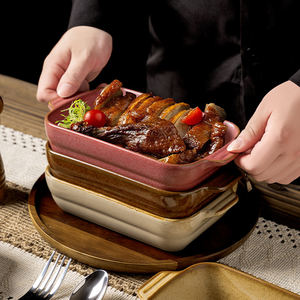 Plat de cuisson en céramique rétro créatif <span class=keywords><strong>pour</strong></span> barbecue japonais et coréen, four à pain à double anse <span class=keywords><strong>pour</strong></span> le <span class=keywords><strong>fromage</strong></span>, bol à riz au four - Product Image 4