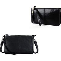 Pochette à main en cuir vintage de haute qualité pour femmes, petite, noire, avec fermeture à glissière, portefeuille à bandoulière