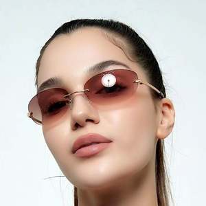 Novedades 2025, Gafas de Sol de Diseño de Marca de Lujo para Mujer, Ultraligeras, Vintage, sin Montura, Ovaladas, Estilo Y2K - Product Image 3