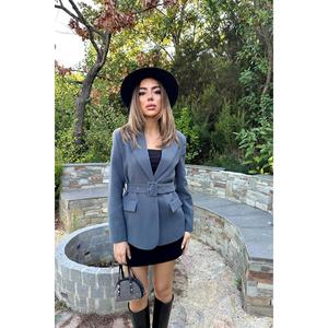 Blazer Ahumado para Mujer con Cinturón y Solapas con Bolsillos, Tejido de 380 g/m² - Product Image 5