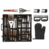 Ensemble de couverts de barbecue en acier inoxydable de 38 pièces, portable, pour le camping en plein air, accessoires de barbecue avec étui en aluminium