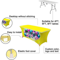 Housse de table en plastique personnalisée faite à la main avec logo d'entreprise, en spandex extensible, imperméable, jetable, moderne, pour anniversaires, mariages, événements professionnels