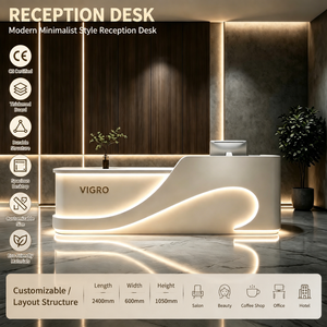 Modern Luxury Streamlined Matte White <b>Reception</b> <b>Desk</b> with Continuous LED Light Strip for Spa Beauty <b>Salon</b> OEM ODM Custom - Product Image 3