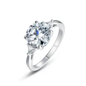 Venda quente 2/2.5/3 Carat Moissanite Anéis De Noiva De Noivado Três Pedra 925 Sterling Silver Diamond Ring