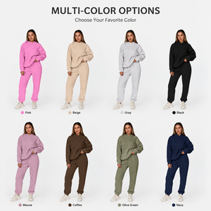 Ensemble 2 pièces pour femme, sweat à capuche oversize avec poche kangourou et pantalon de jogging à revers élastiques, en molleton doux, tenue décontractée quotidienne, BSCI OEM - Product Image 2