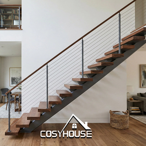 Escalera Moderna con Barandilla <span class=keywords><strong>de</strong></span> Vidrio, Escalera Recta con Plataforma, Escalera <span class=keywords><strong>de</strong></span> Acero y <span class=keywords><strong>Madera</strong></span> <span class=keywords><strong>para</strong></span> <span class=keywords><strong>Diseño</strong></span> <span class=keywords><strong>de</strong></span> <span class=keywords><strong>Interiores</strong></span> - Product Image 2