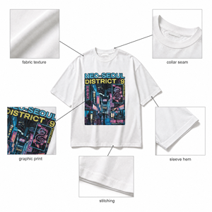 Rundhals-Baumwoll-T-Shirt mit Cyberpunk Neo Seoul District 9 Neon City Grafikdruck, Locker Geschnittenes Kurzarm-Shirt in Verschiedenen Farben - Product Image 3