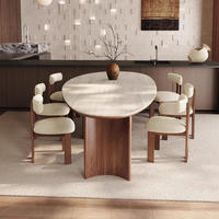 Table de salle à manger en bois massif rectangulaire moderne contemporaine Base incurvée Plateau en pierre frittée Fonction extensible pour la cuisine Salle à manger