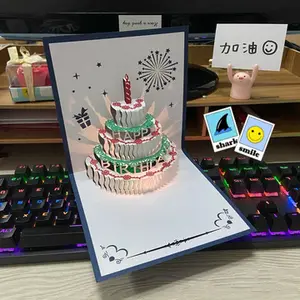 Tarjeta de cumpleaños plegable tridimensional, con música, grabación de papel 3d, fonógrafo