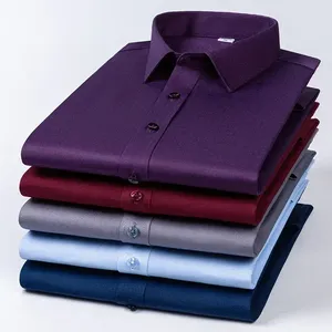 Camisas de Manga Larga de Corte Clásico para Hombre, Camisa Formal Elástica de Corte Ajustado, <span class=keywords><strong>Ropa</strong></span> de Oficina - Product Image 1