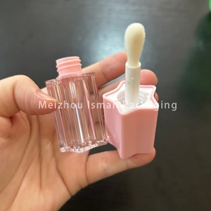 Tube de brillant à lèvres ISMAN Luxury 6ml Pentagon, couvercle rose, blanc, noir, conteneur vide transparent en plastique AS ABS, vente en gros, logo personnalisé, professionnel - Product Image 6