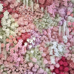 Decoración de Pared de Flores de Hortensia Simuladas para Salón de Bodas, Color Rosa Blanco, 8 Pies, Flores Artificiales de Seda Hechas a Mano de Alta Calidad - Product Image 1