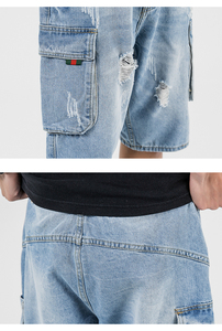 Nouveau modèle de short <span class=keywords><strong>chino</strong></span> déchiré en jean pour <span class=keywords><strong>homme</strong></span>, design personnalisé, respirant, taille mi-haute, décontracté, coupe ample, multi-poches - Product Image 4