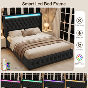 Base de Cama Moderna Ajustable Tapizada con Plataforma, Tamaño Queen, con Cabecera LED, Cajones de Almacenamiento Debajo de la Cama, Cama Suave de Lino - Product Image 3