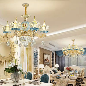 Diseño europeo precio razonable francés Vintage azul cerámica cristal candelabro sala de estar dormitorio Hotel - Product Image 5