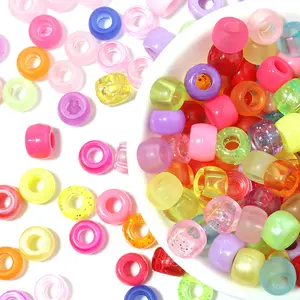 100 pièces perles de poney acrylique 6x9mm multicolore mélange perles en plastique en vrac pour artisanat d'art Bracelet collier fabrication de bijoux tressage de cheveux