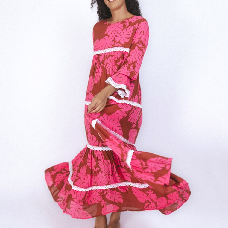 knee length dresses for ladies Easel Floral Printed Rayon Challis Maxi Dress In Sage – Deja Nu Tx