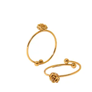 ชุบ Elegant Rose แหวนเปิดแหวนดอกไม้เครื่องประดับทองสไตล์ขนาดกะทัดรัด 18K สแตนเลสสําหรับผู้หญิงอินเทรนด์แหวนหมั้น