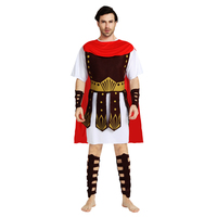 Halloween Carnaval Fête Mascarade Cosplay Hommes Ancien Costume Romain Samouraï Guerrier avec Cape Rouge