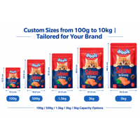 Sacs d'emballage personnalisés pour aliments pour animaux de compagnie, pochettes verticales refermables avec fermeture éclair, qualité alimentaire PET/AL/PE, anti-odeur, finition mate, impression en héliogravure