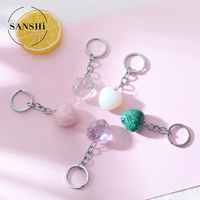 Rose Rose Quartz Coeur Forme Porte-clés En Acier Inoxydable Cristal Porte-clés Sac Clé Cadeaux pour Femmes