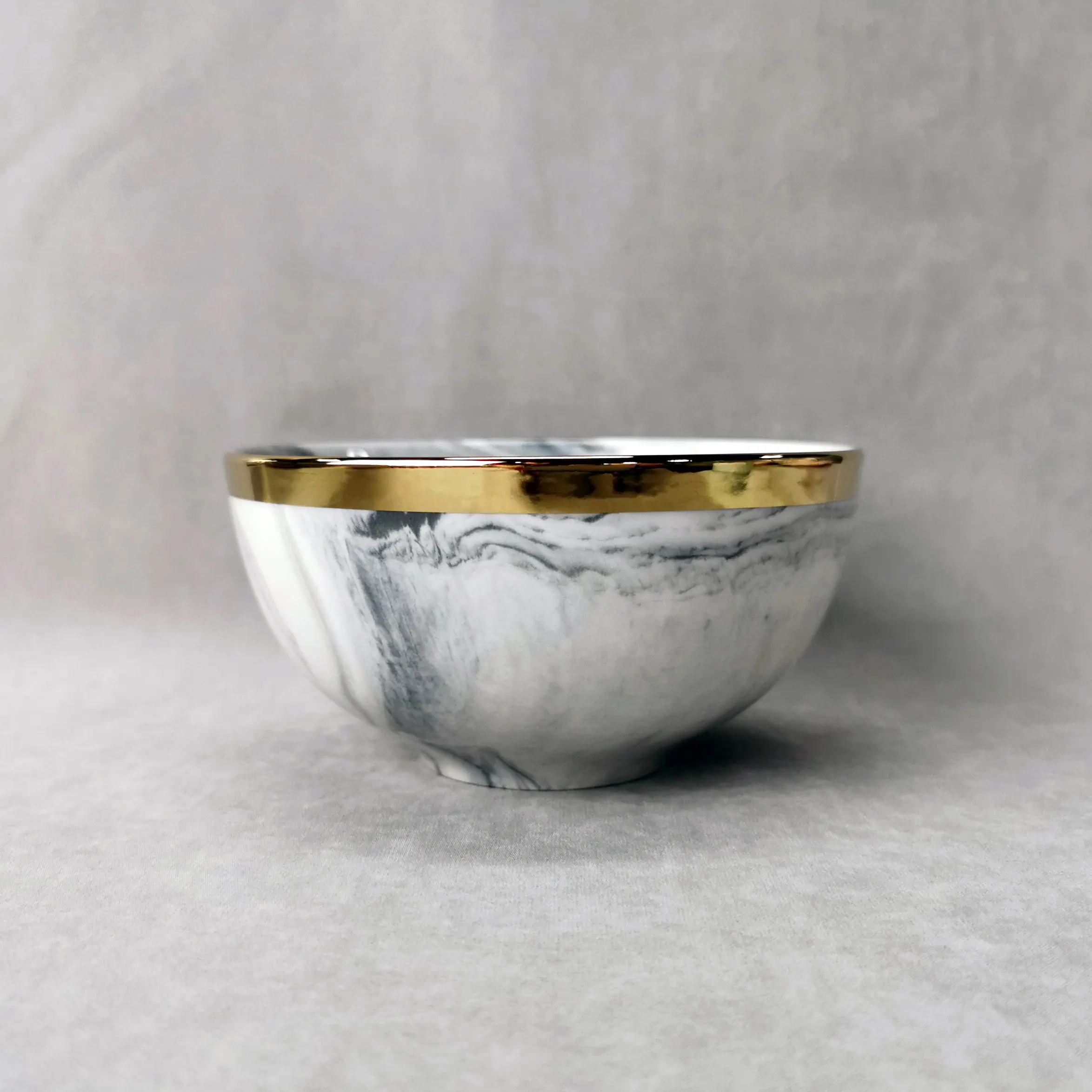 WKTB001, nuevos productos, cuenco de mármol chapado en oro, cuencos de cerámica para sopa y ensalada, tazón de porcelana con logotipo personalizado con borde dorado