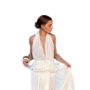 <span class=keywords><strong>Vestido</strong></span> largo de estilo de vacaciones con falda de gasa plisada elegante y Sexy con <span class=keywords><strong>espalda</strong></span> <span class=keywords><strong>descubierta</strong></span> transparente con escote Halter de verano europeo y americano - Product Image 5
