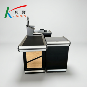 Bancone Cassa Personalizzato in Acciaio e Legno dal Design Moderno con Nastro Trasportatore e Scaffalature, Antiruggine e Durevole per Supermercati - Product Image 5