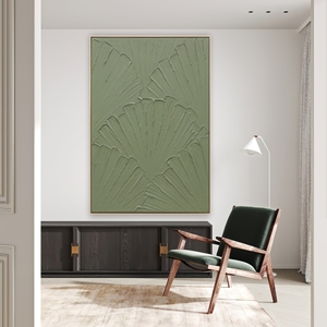 Quadro Moderno Dipinto a Mano con Motivo Foglia di Ginkgo, Verde Salvia, Rilievo Testurizzato, Stampa Artistica Paesaggistica <span class=keywords><strong>in</strong></span> Stile Classico - Product Image 1