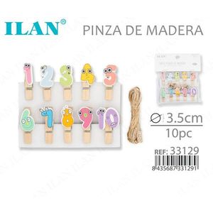 Pinces à linge en bois ILAN 3,5 cm, 10 pièces, avec chiffres et visages pour les loisirs créatifs des enfants - Product Image 3