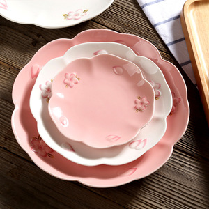 Ensemble <span class=keywords><strong>d</strong></span>'assiettes en céramique style floral japonais 6/8/10 pouces, motif fleurs de <span class=keywords><strong>cerisier</strong></span>, blanc/rose, qualité alimentaire, pour la maison, la salle à manger, les desserts et les plats. - Product Image 6